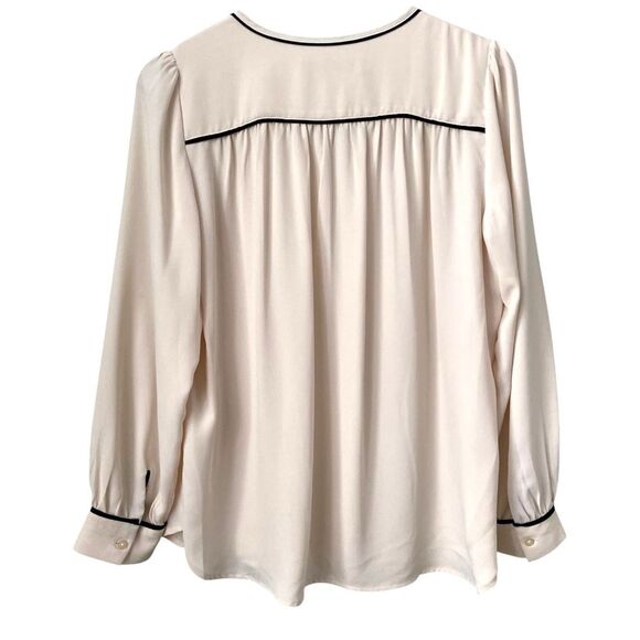 LOFT Cream Blouse with Black Trim in Size SP - Picture 2 of 8